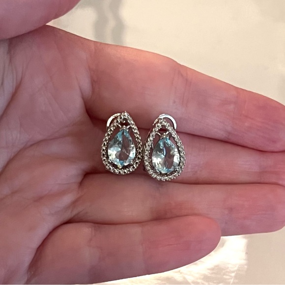 Silver Aquamarine Stud Earrings - Picture 6 of 7